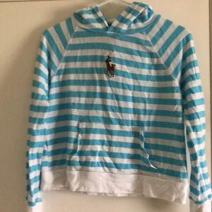 Ralph Lauren Girl’s blue and white hoodie sz Xlg EUC